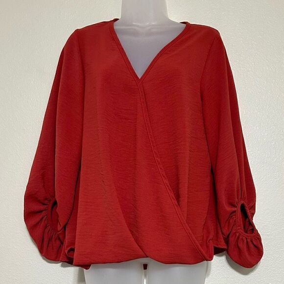 Entro Blouse Women’s Small Rust Colored Balloon Sleeves Flowy Silhouette EUC - Picture 3 of 10